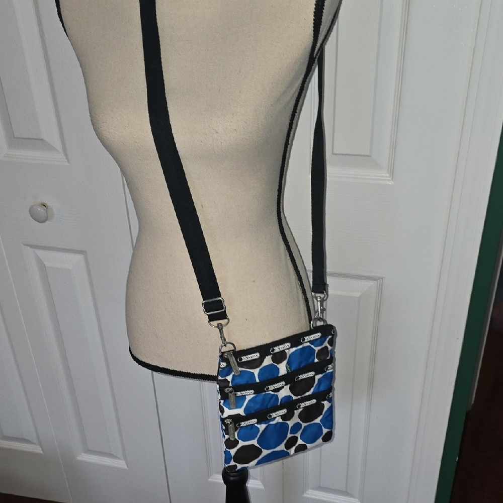LeSportsac Blue and Black Polka Dot Shoulder Bag Crossbody Bag - Picture 6 of 9